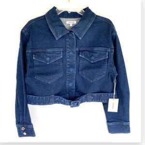 Good American Belted Cropped Denim Jacket NWT Medium (6–8) Dark Wash